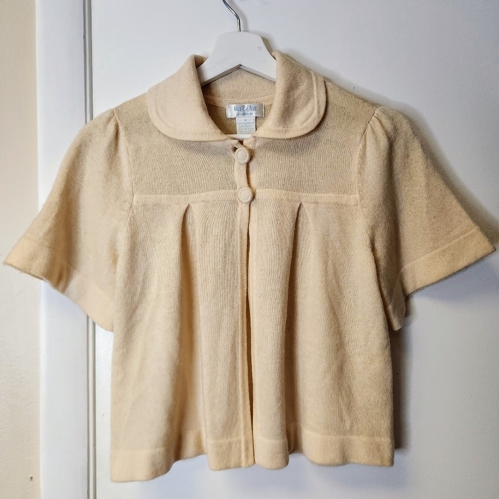 Malika Vintage Girls Cashmere Kimono Sleeves Beige Cardigan Cape Size M
